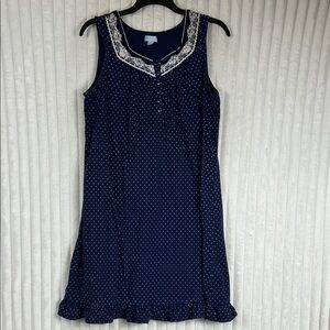 Celestial Dreams Blue polkadot sleeveless midi ruffle trimmed Nightgown XL